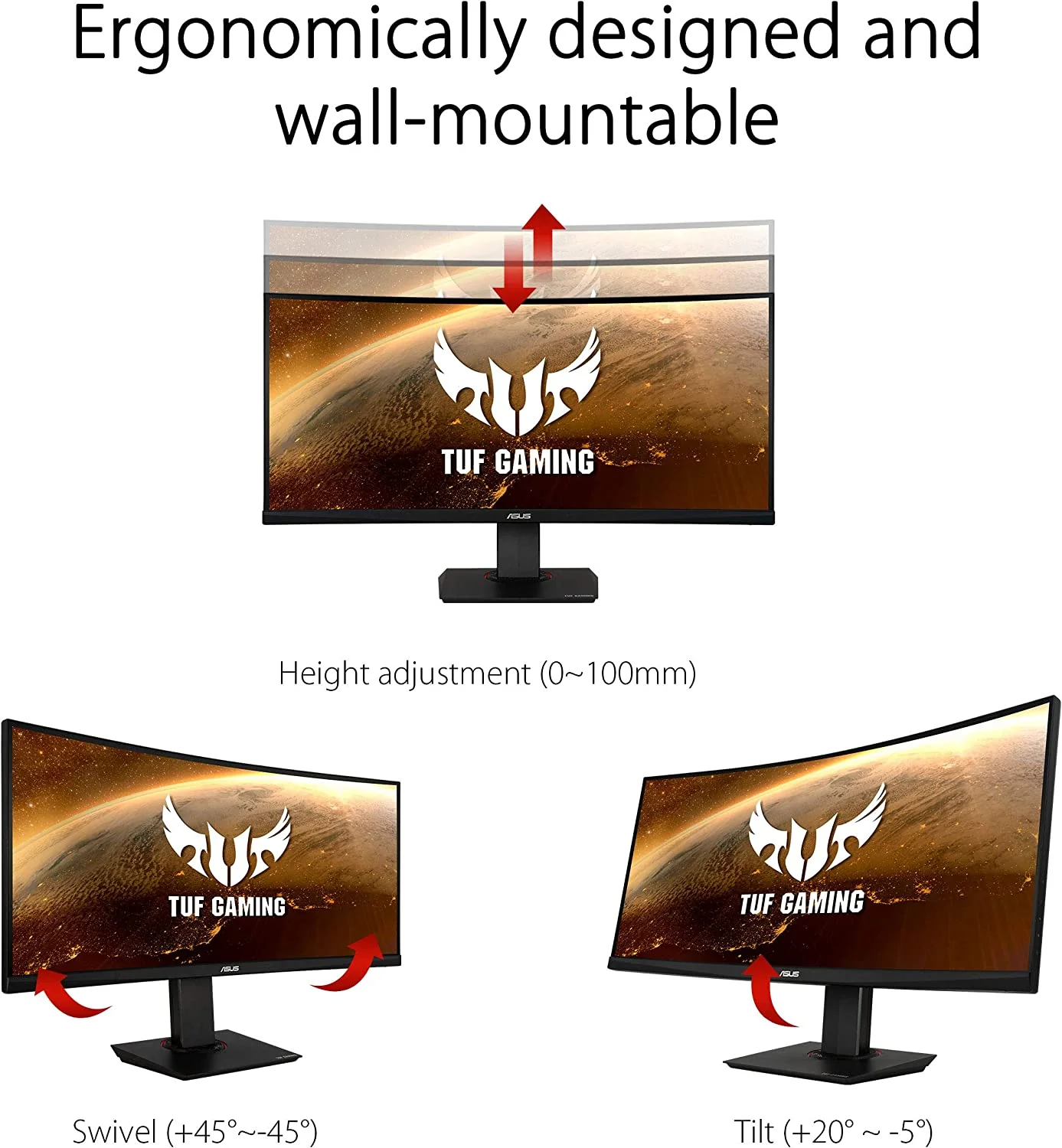 ASUS TUF Gaming VG35VQ - Ecran PC Gamer eSport 35" UWQHD - Dalle VA incurvée 1800R - 16:9 - 100Hz - 1ms - 3440x1440 - 300cd/m² - Display Port & 2x HDMI - Adaptative Sync - ELMB - HDR 10, Noir - Image 5