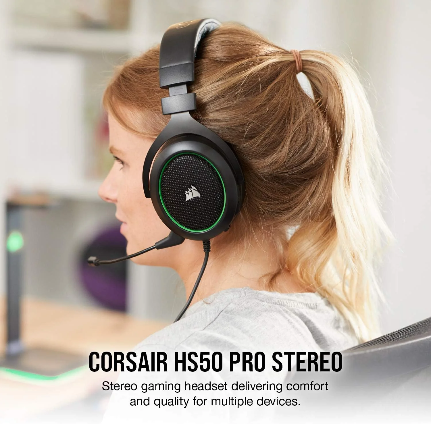 Corsair Casque HS50 PRO Stereo Vert Ref: CA-9011216-EU - Image 4