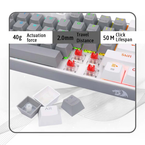 Redragon K616 Fizz PRO 60% Wireless RGB Red Switches (White/Gray) - Image 4