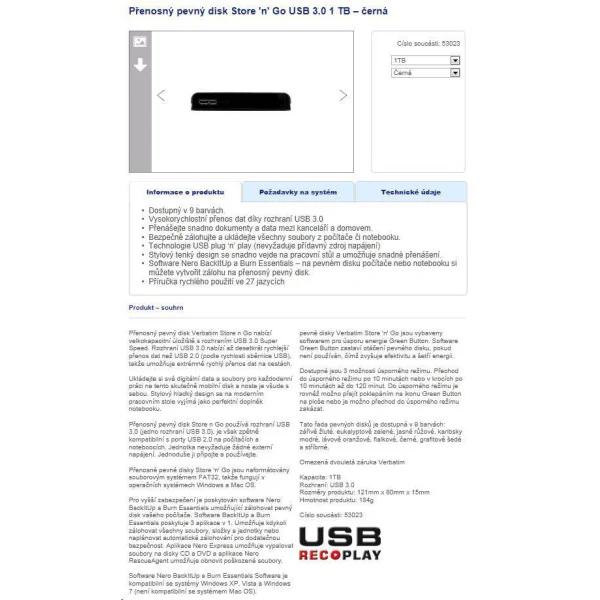 VERBATIM 53023 USB 3.0 1TB 2.5" - Image 3